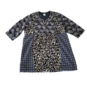 EUC like new Ulla Popken boho Bohemian floral leaf beaded patchwork blouse top